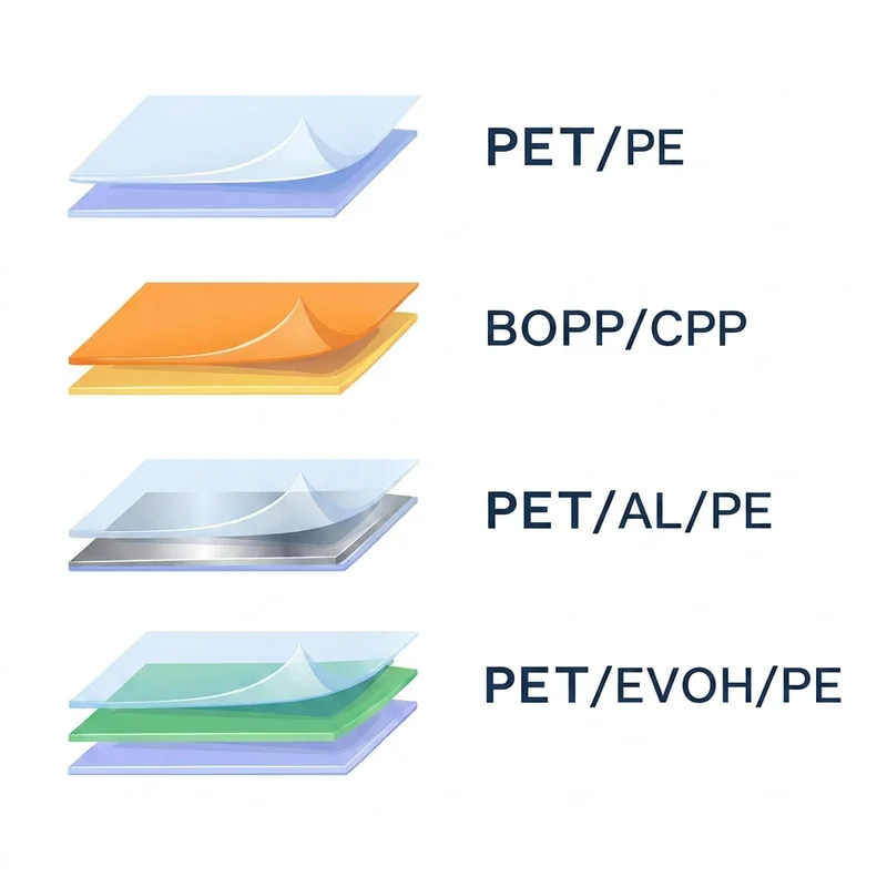 Multi-layer flexible packaging barrier structure illustration