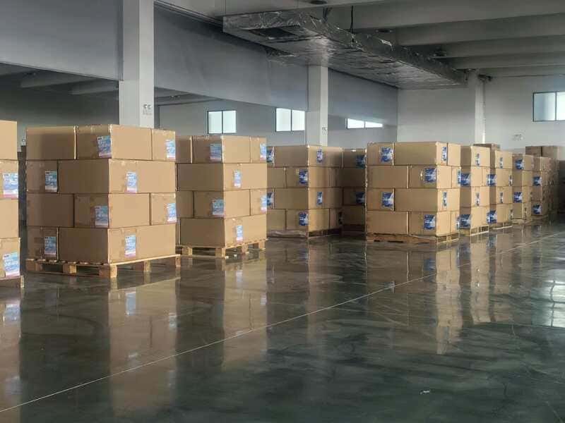 Finished pouch stock in factory warehouse