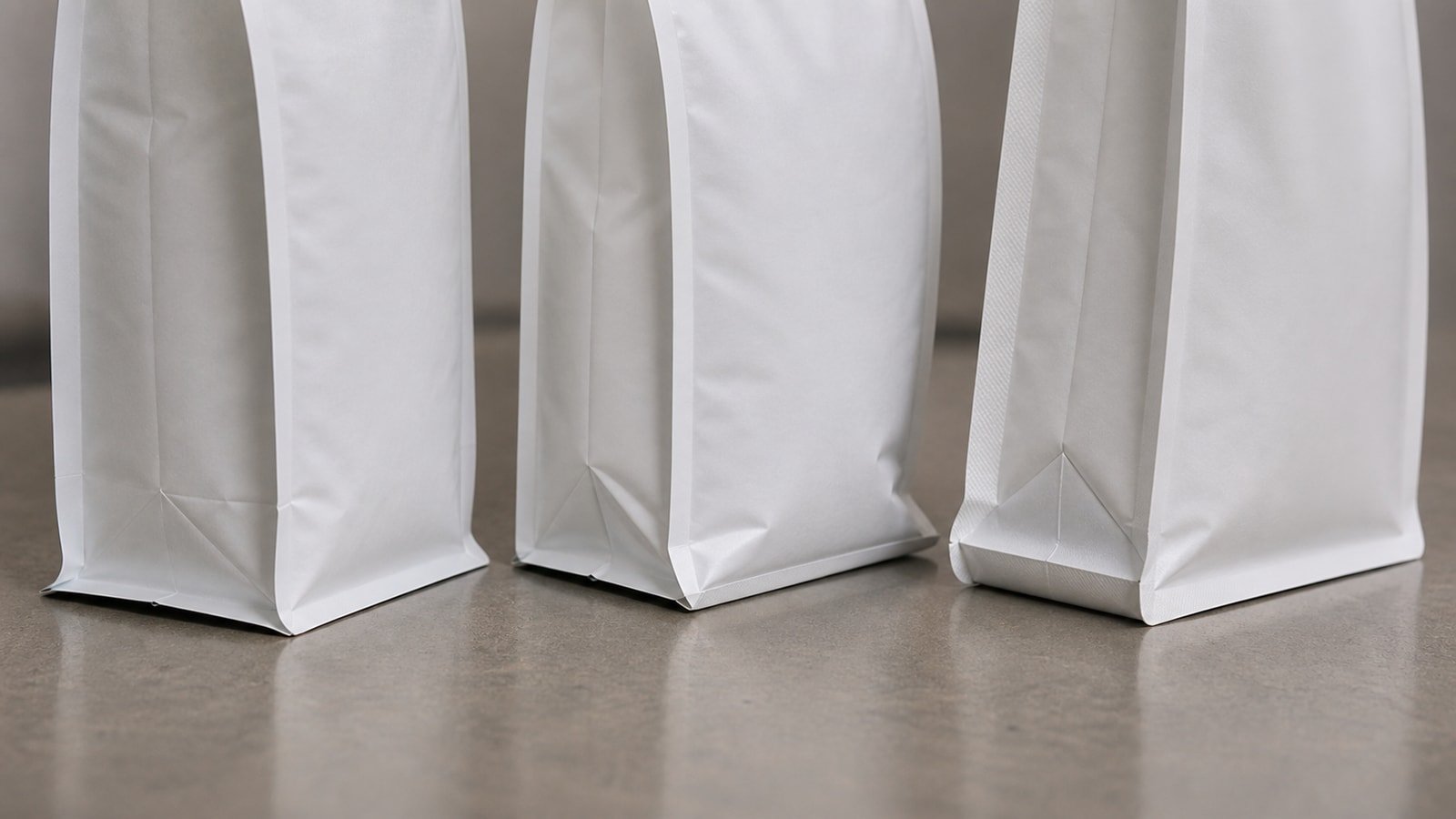Stand-Up Pouch Base Style Comparison Low-angle close view of stand-up pouch bottom gusset base shapes and seal geometry