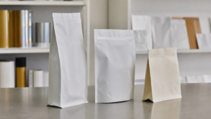 Editorial product photo of side gusset, bottom gusset, and flat-bottom pouch samples