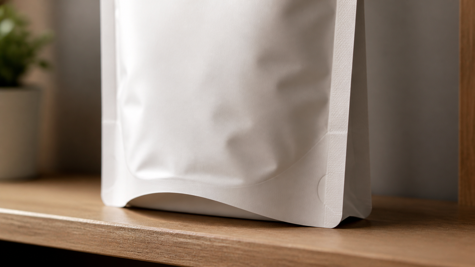 Stand-Up Pouch Base Structure Unbranded stand-up pouches showing bottom gusset bases and upright filled posture